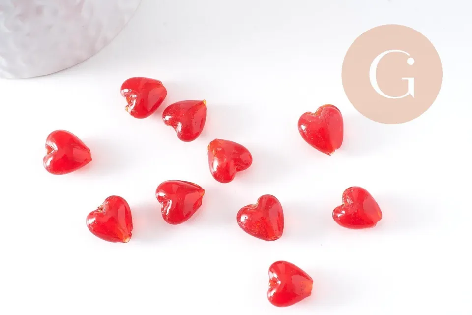 Gingerlily Perles pour bijoux DIY cœur verre rouge 12mm x10 G10389