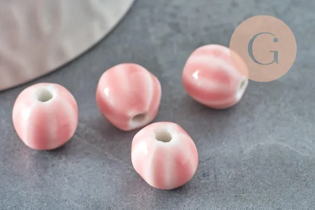 Gingerlily Perles DIY Perle ronde porcelaine rose 11mm x10