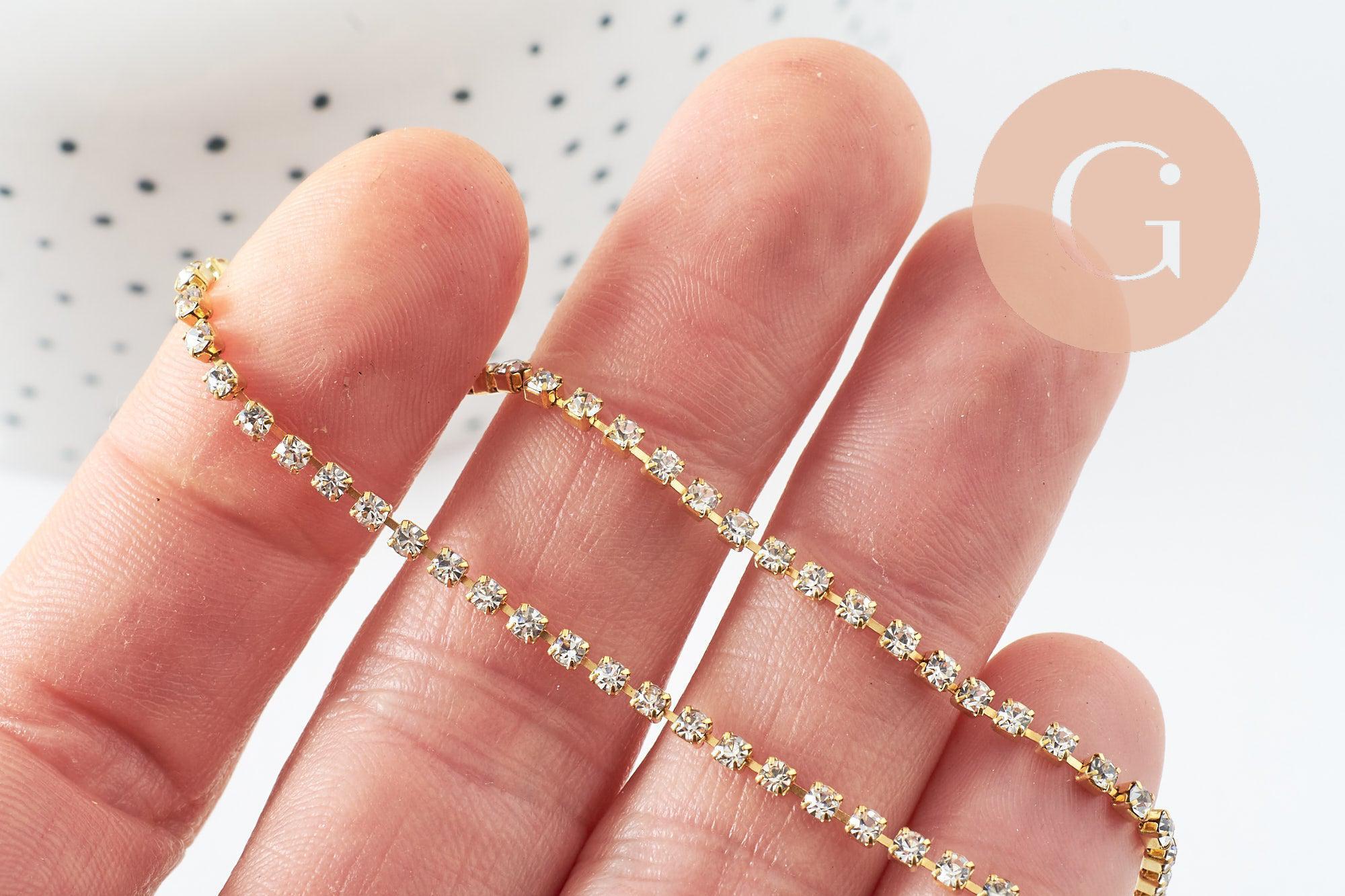 Gingerlily Chaînes chaîne strass laiton brut 2mm 50cm
