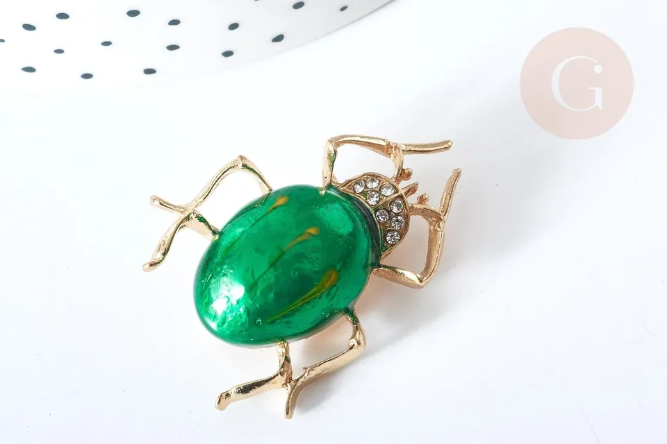Gingerlily Broches scarabée G8066 broche émail vert 39mm