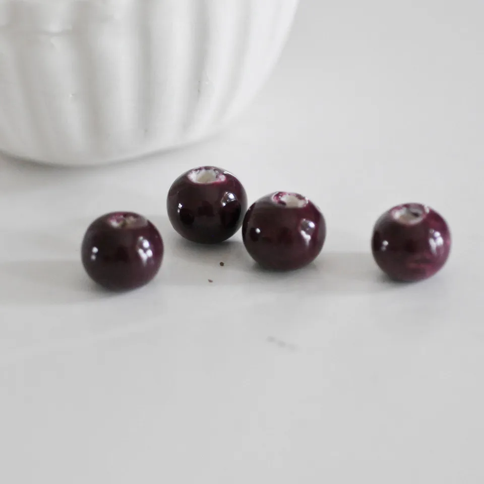 Gingerlily Perles porcelaine violet prune rondes émaillées 15 mm x5