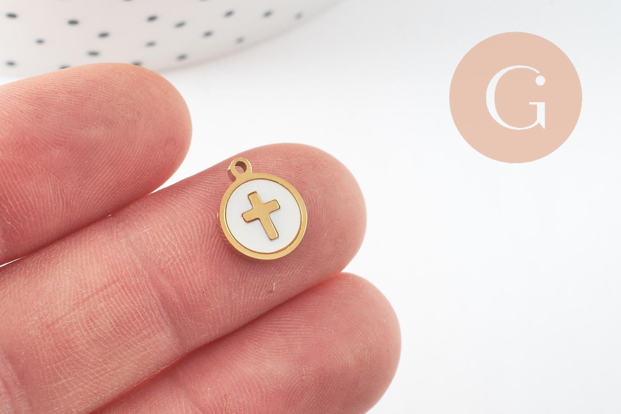Gingerlily pendentif médaille croix nacre blanche doré G9693