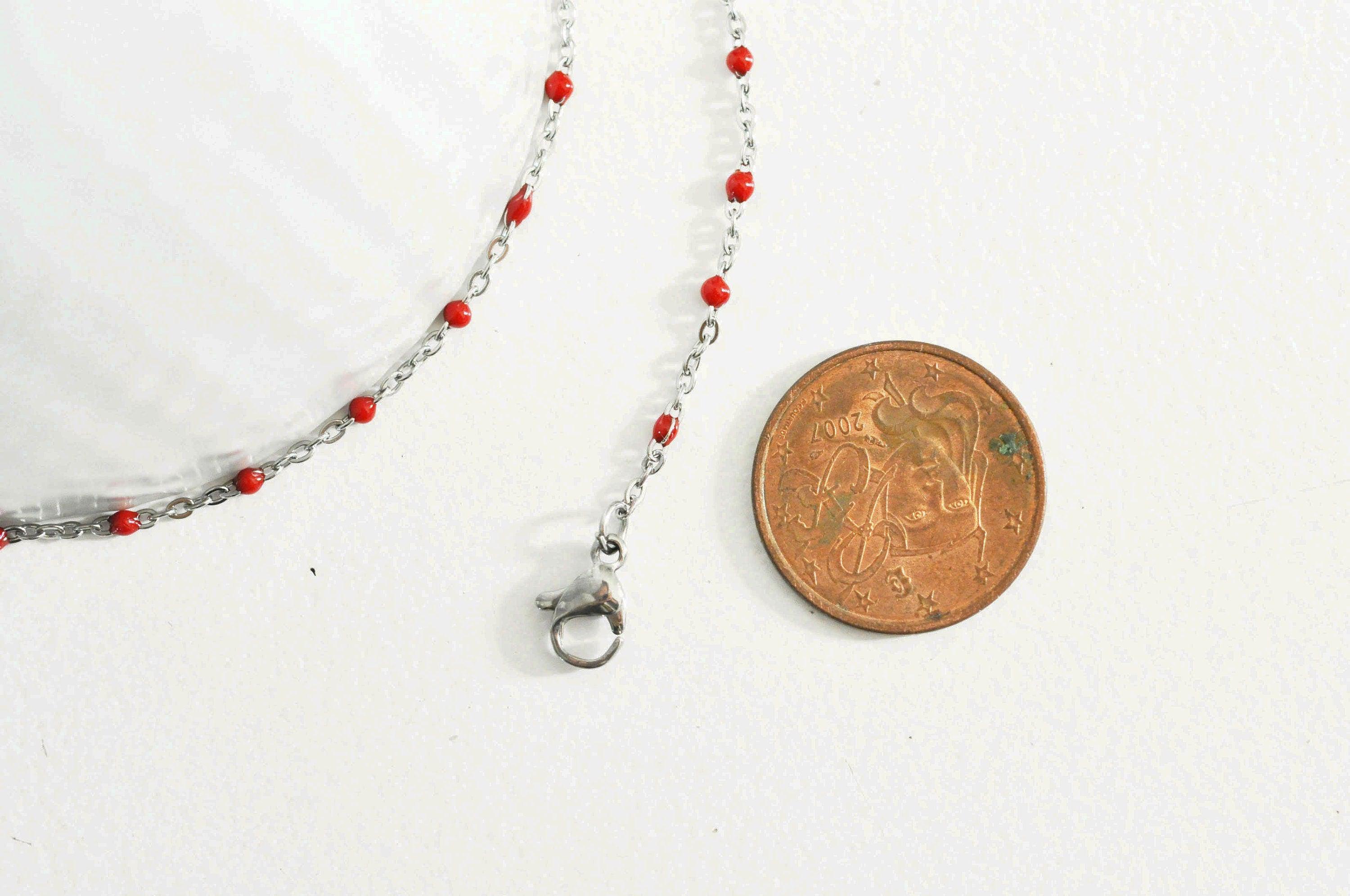 Gingerlily Chaînes Collier acier résine rouge 2mm 45cm G2398