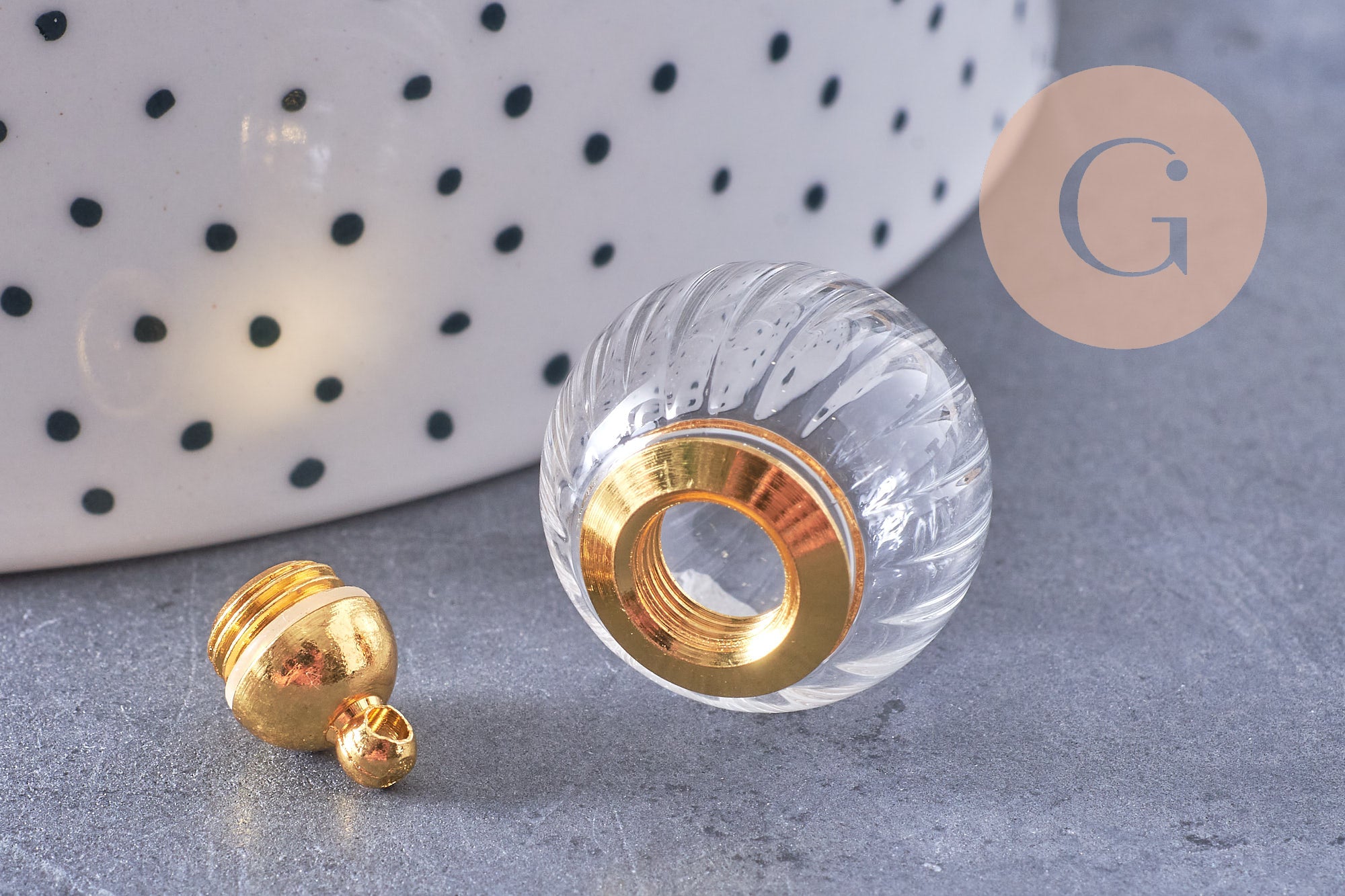 Gingerlily Pendentif fiole verre bulle 27mm doré x1 grigri