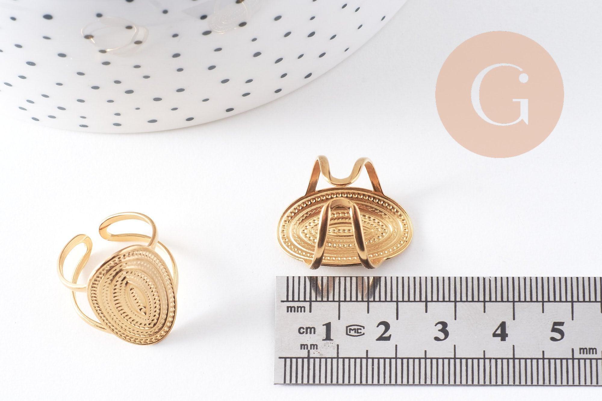Gingerlily Bague G10351 réglable ovale acier doré taille 54