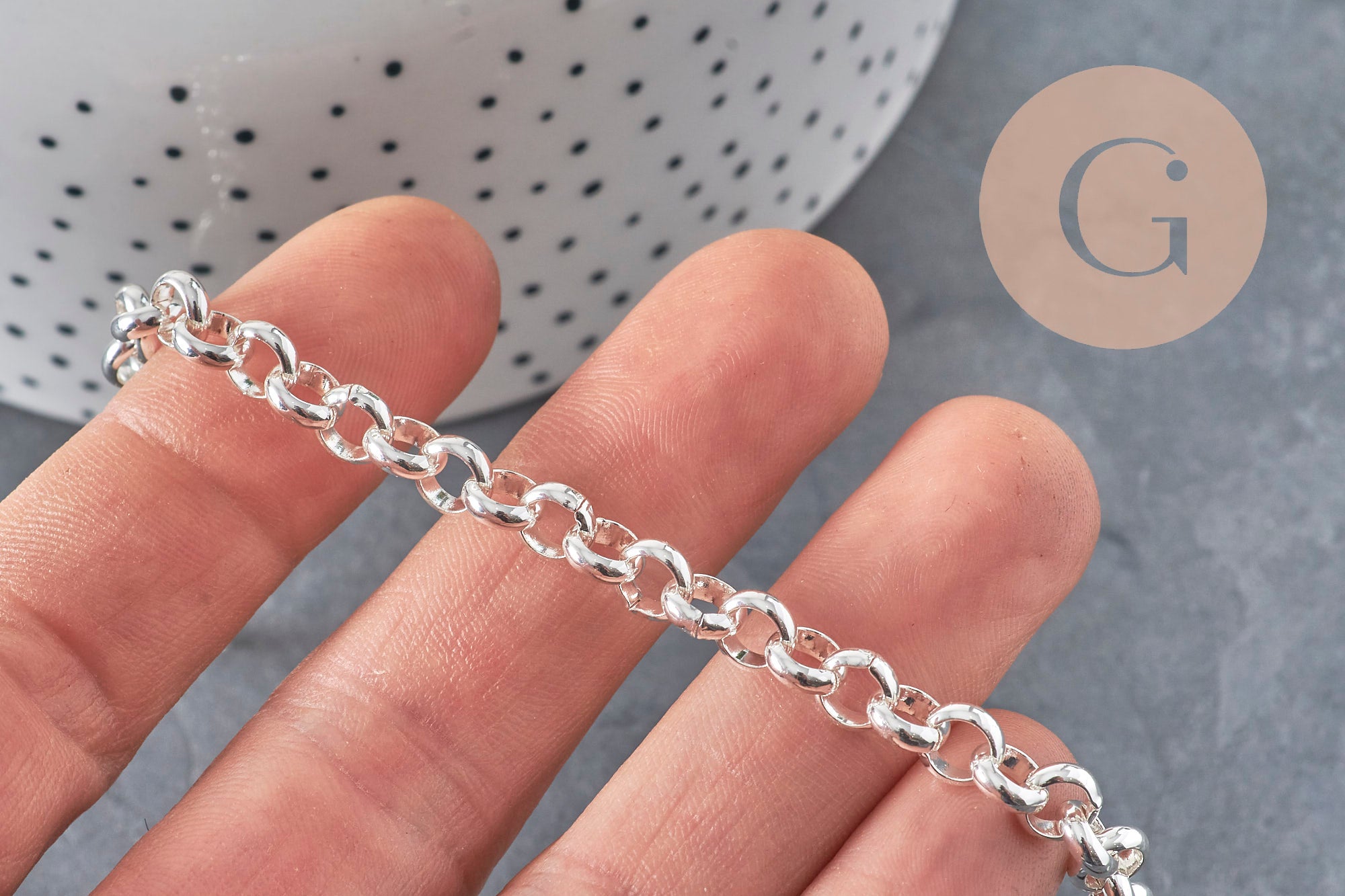 Gingerlily Bracelet maille rolo acier argenté 6mm 19,1cm