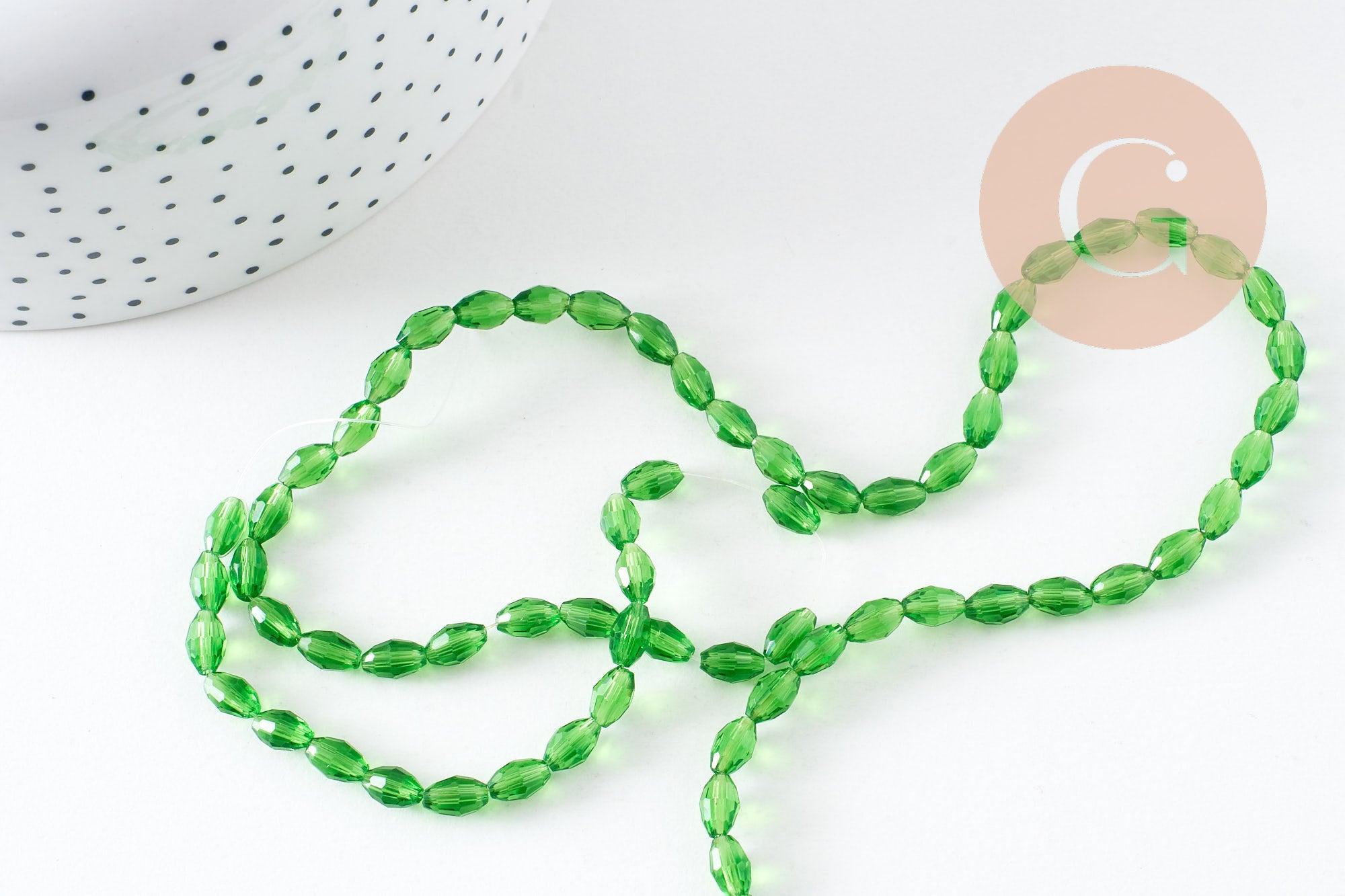 Gingerlily Perles G10600 perles verre vert clair 6x4mm fil 38cm