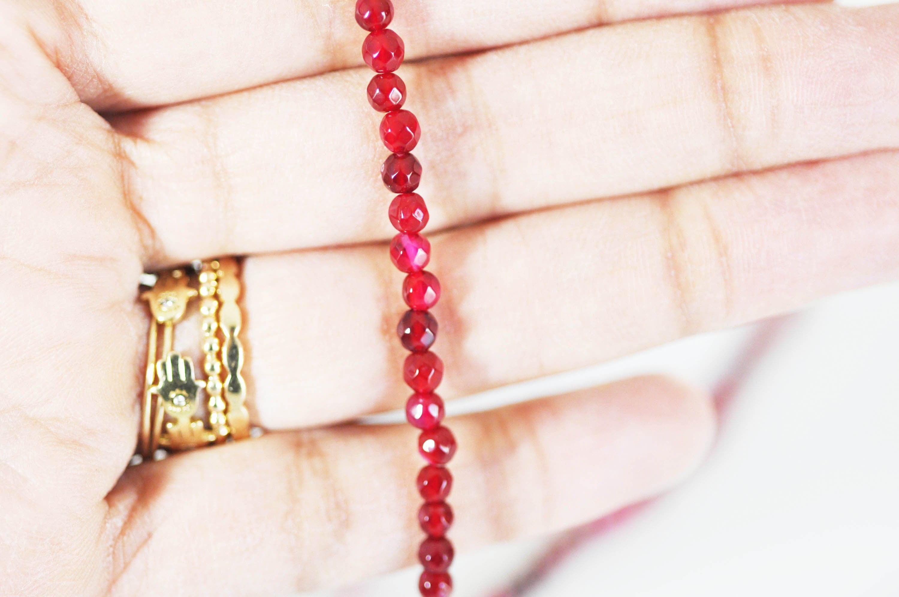 Gingerlily perles agate G07 pierre rouge magenta 4mm fil