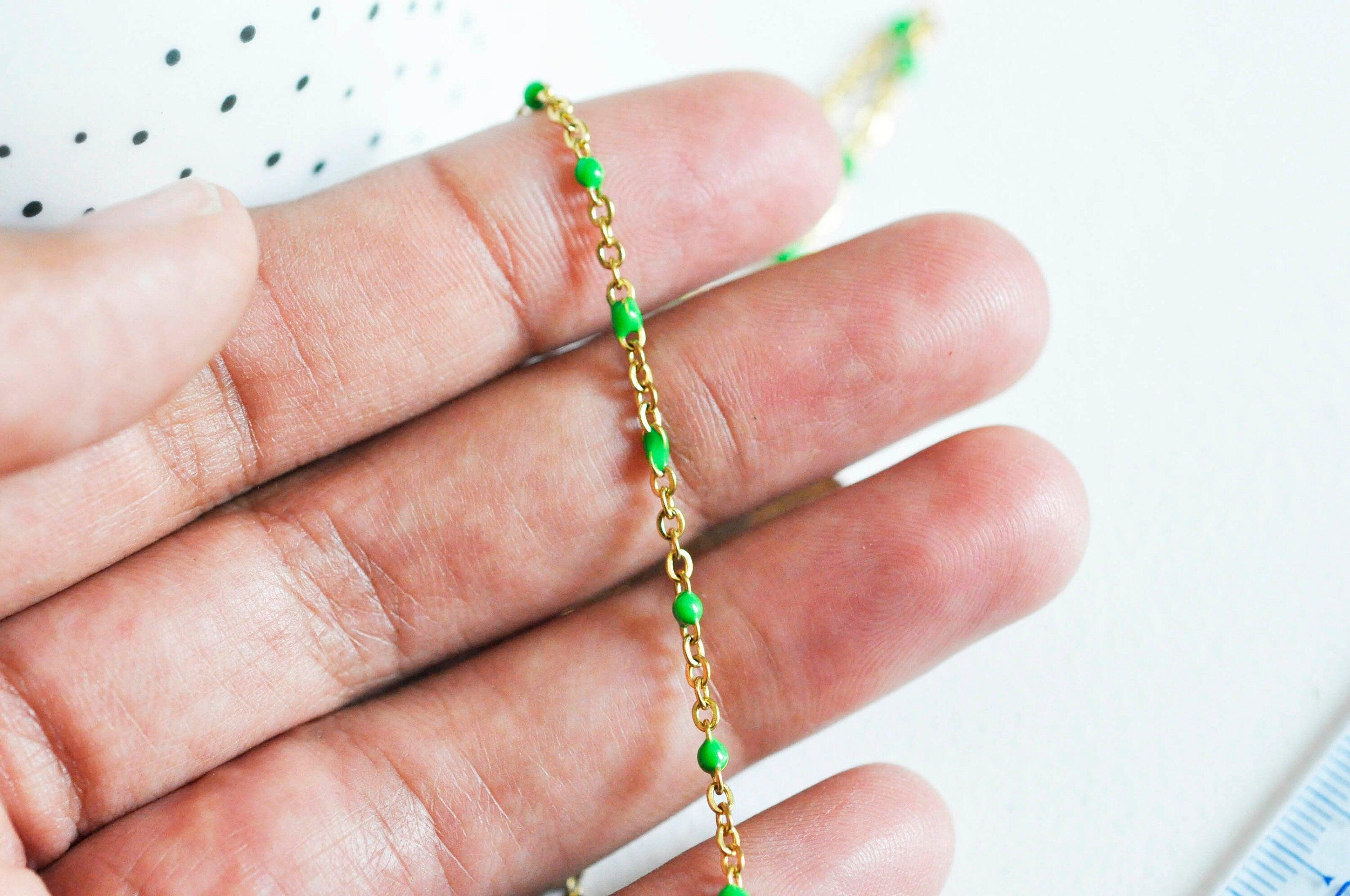Gingerlily Chaîne acier doré 14k résine verte 20,5cm bracelet