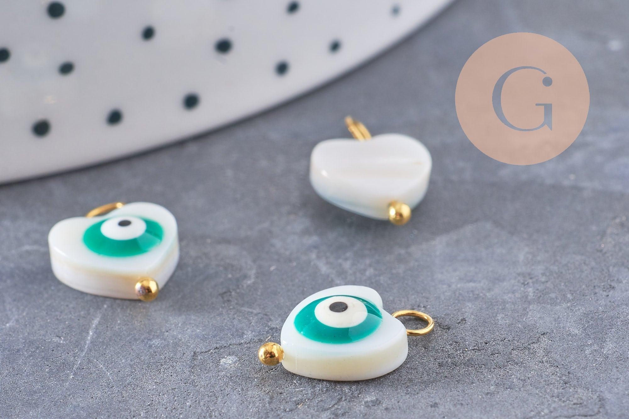 Gingerlily Breloque coeur nacre oeil turquoise 15mm x2