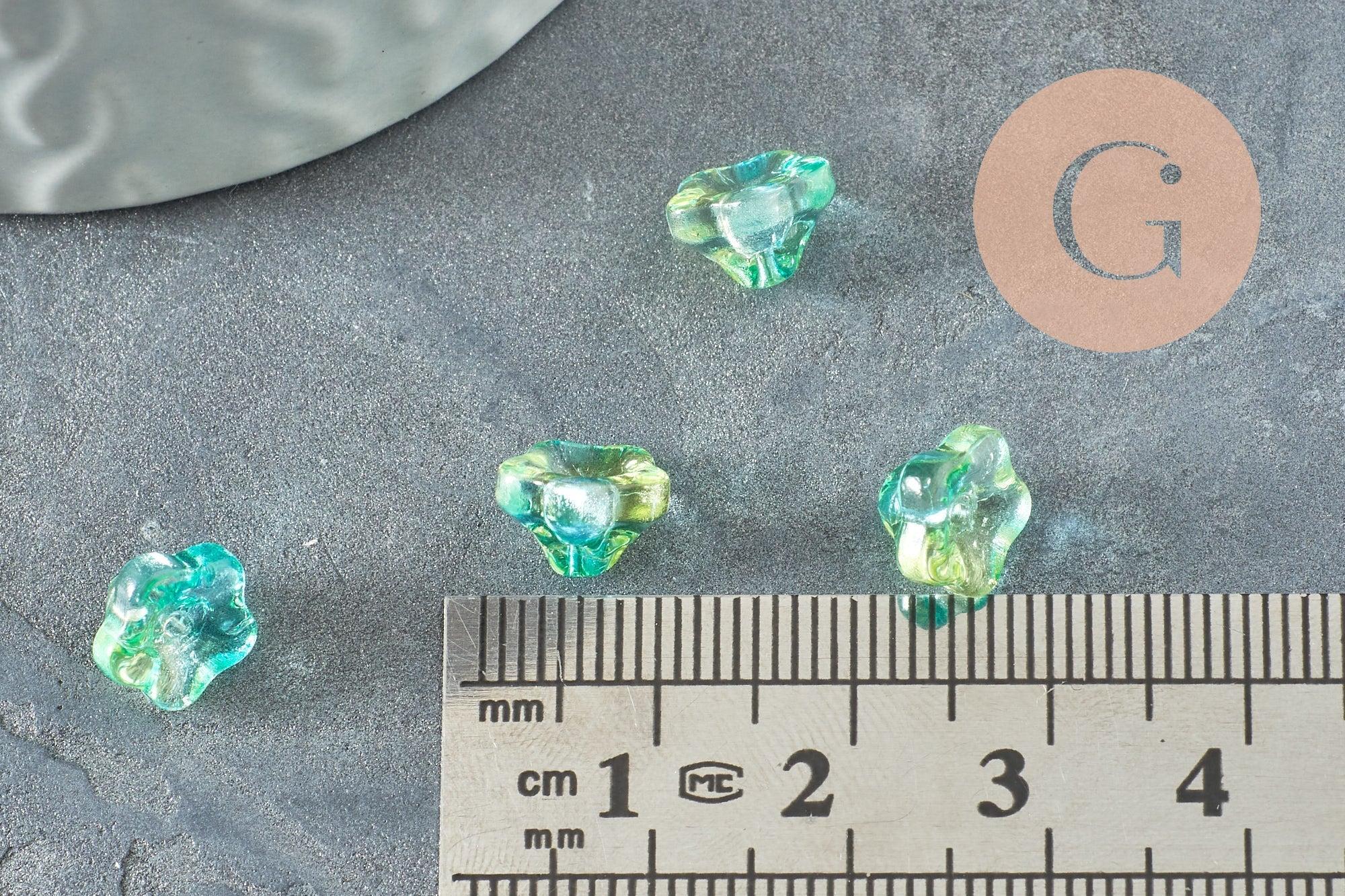 Gingerlily Perles fleur G9836 verre bleu vert 8,5mm x10