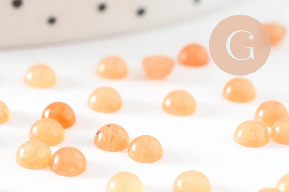 Gingerlily Cabochon jade orange rond 4mm pierre naturelle x1
