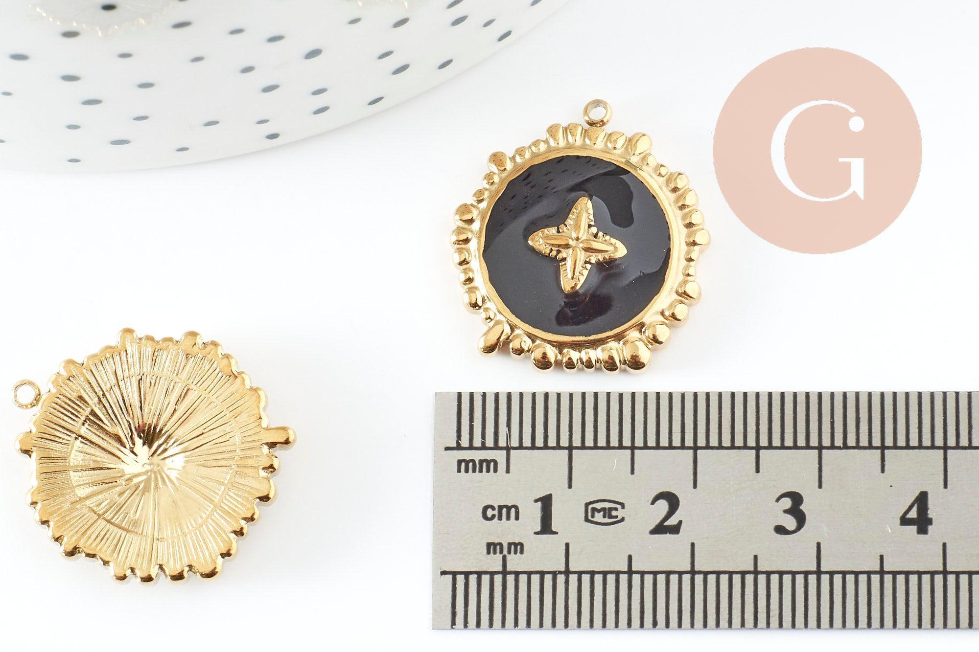 Gingerlily Pendentifs DIY rond fleur inox doré 23mm G9406