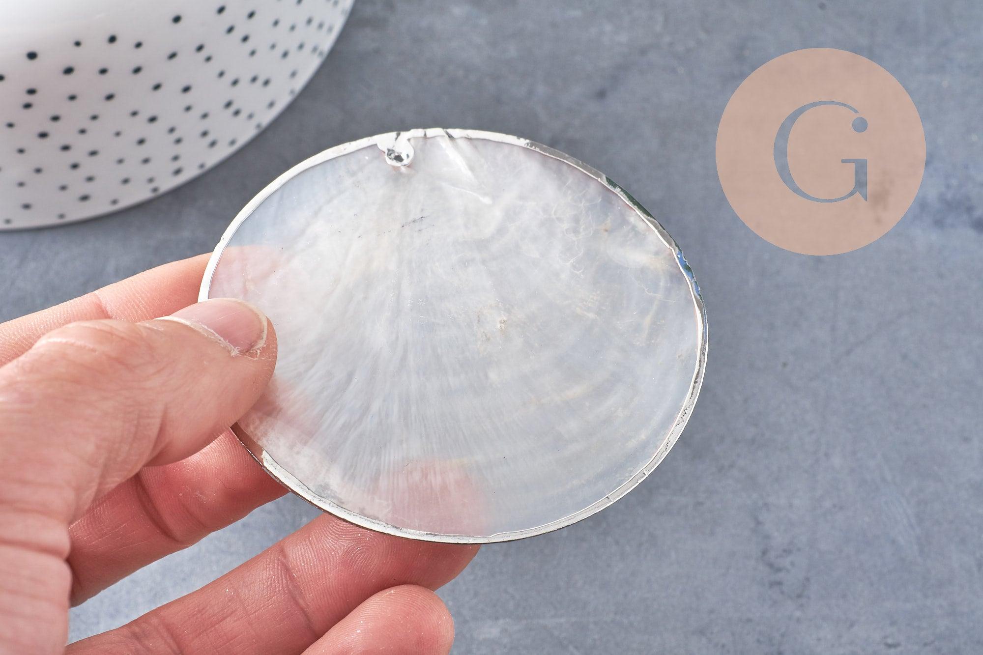 Gingerlily Pendentif rond nacre blanche coquillage 70 mm x1