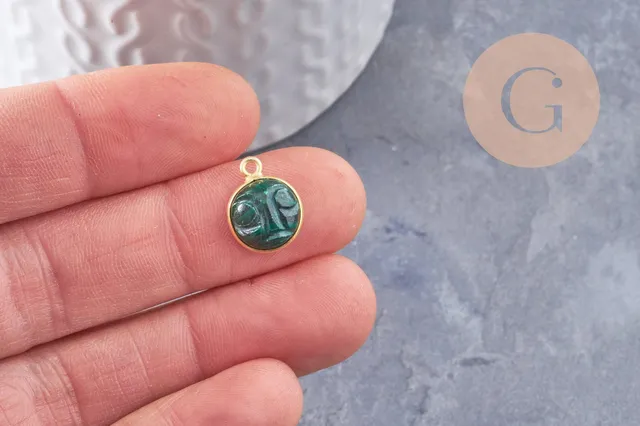Gingerlily Pendentif DIY visage lune malachite 19mm doré x1