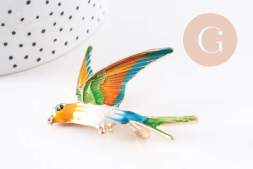 Gingerlily G10163 broche oiseau dorée émail 52mm