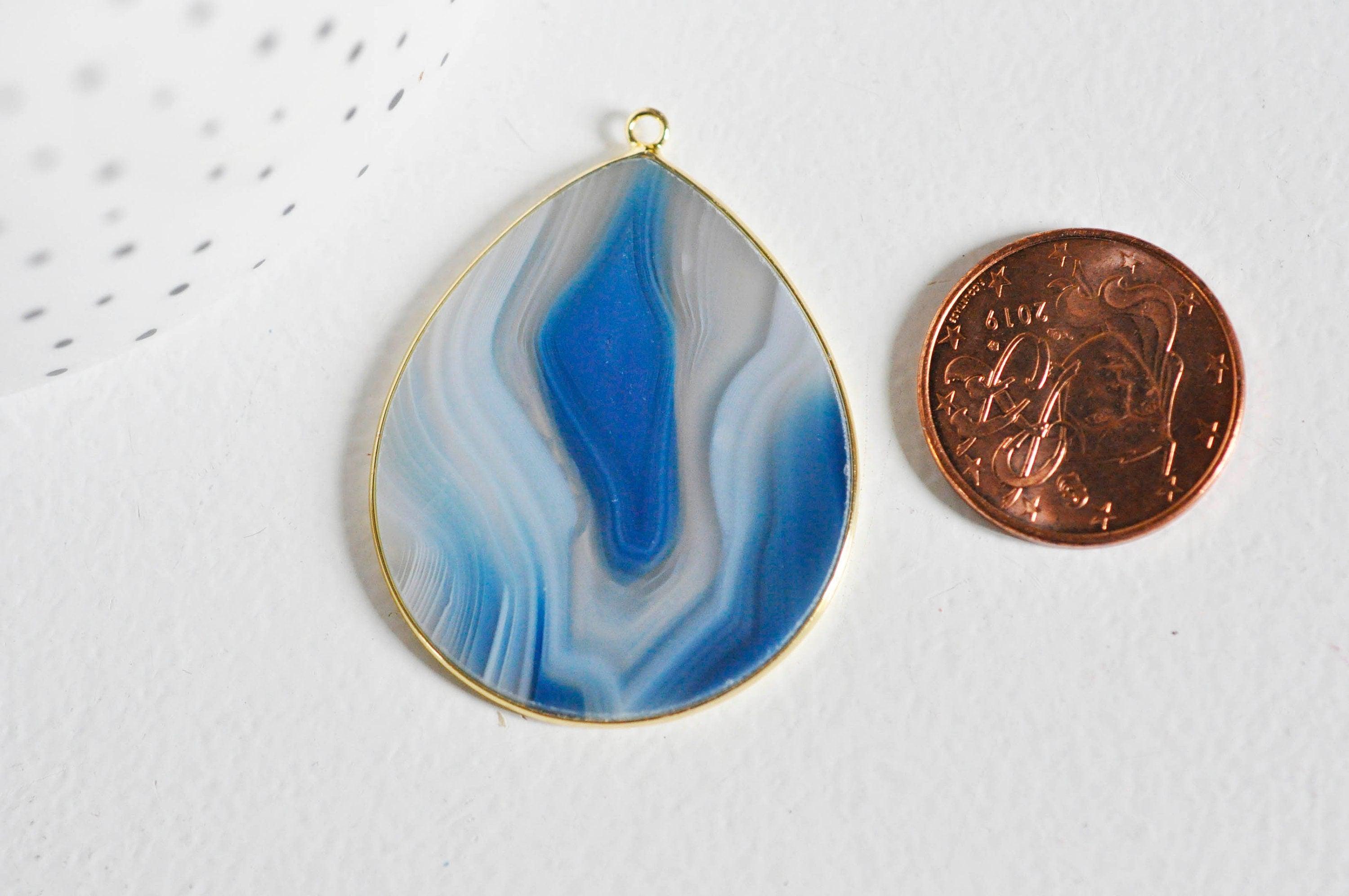 Gingerlily pendentif goutte G3719 agate bleue 41mm doré