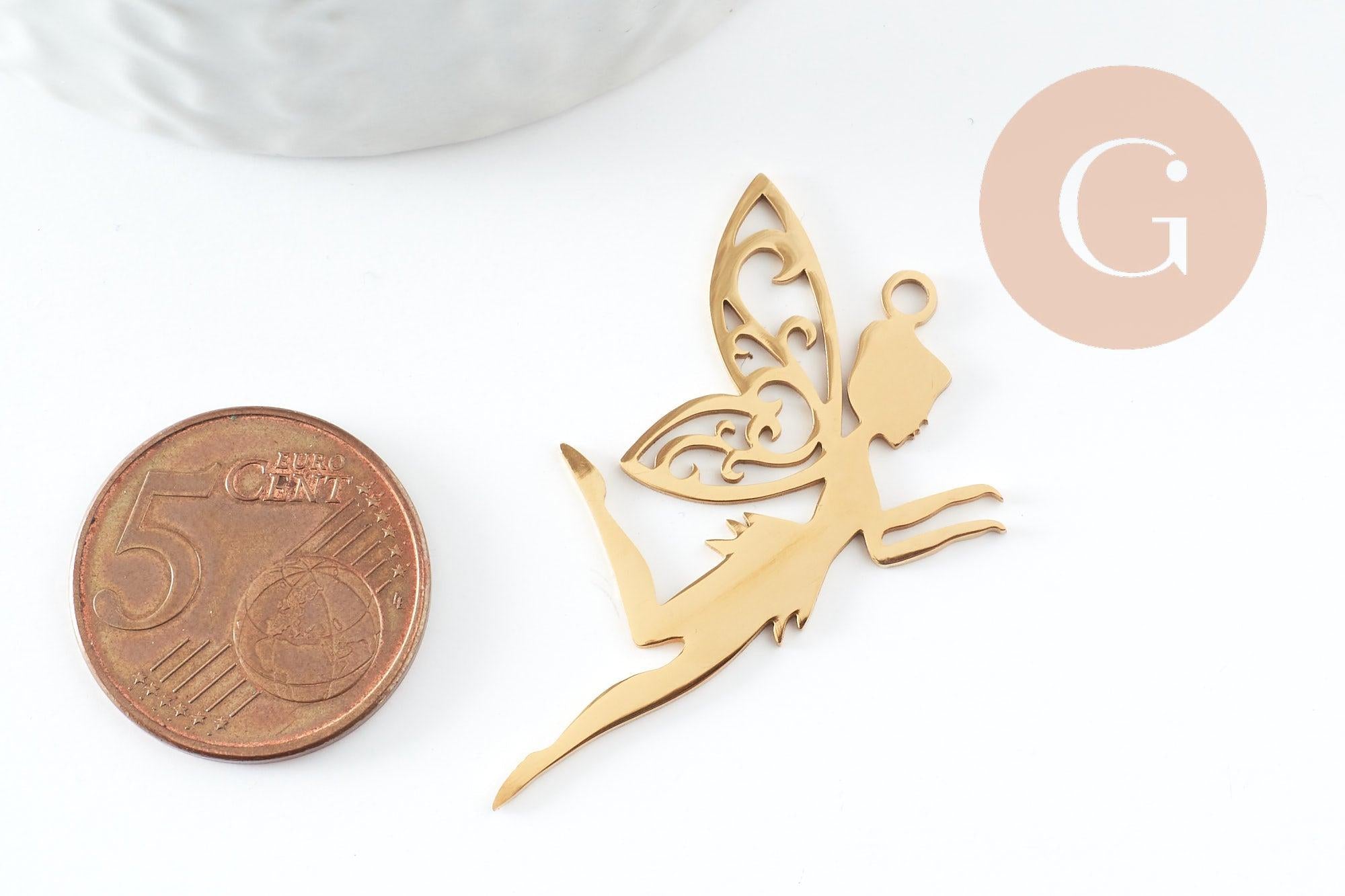Gingerlily Pendentif fée clochette acier doré 41mm x1