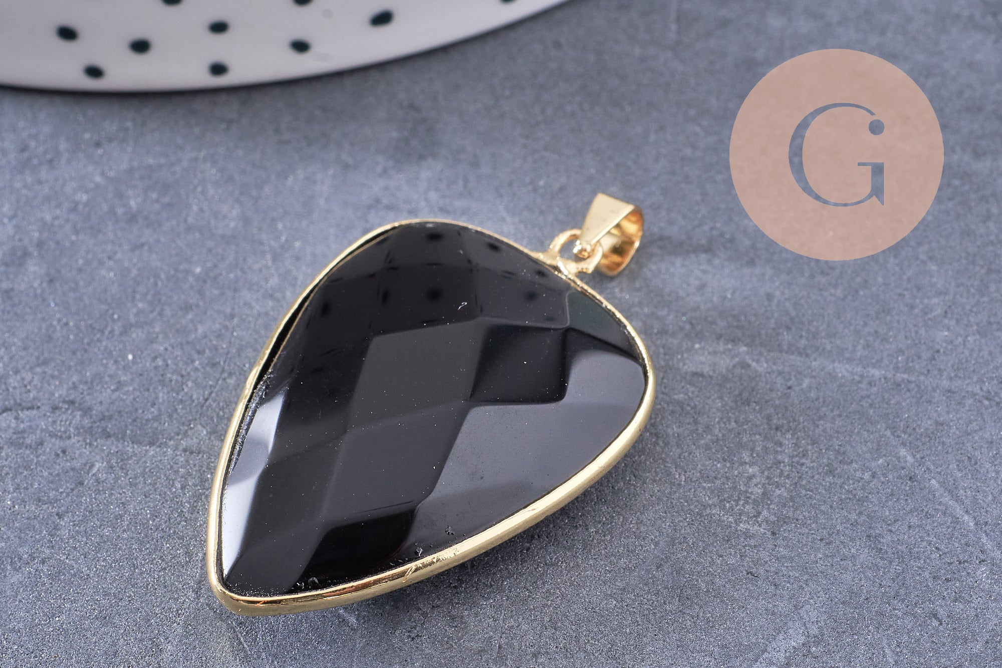 Gingerlily G2517 pendentif ovale agate noire doré 40mm x1