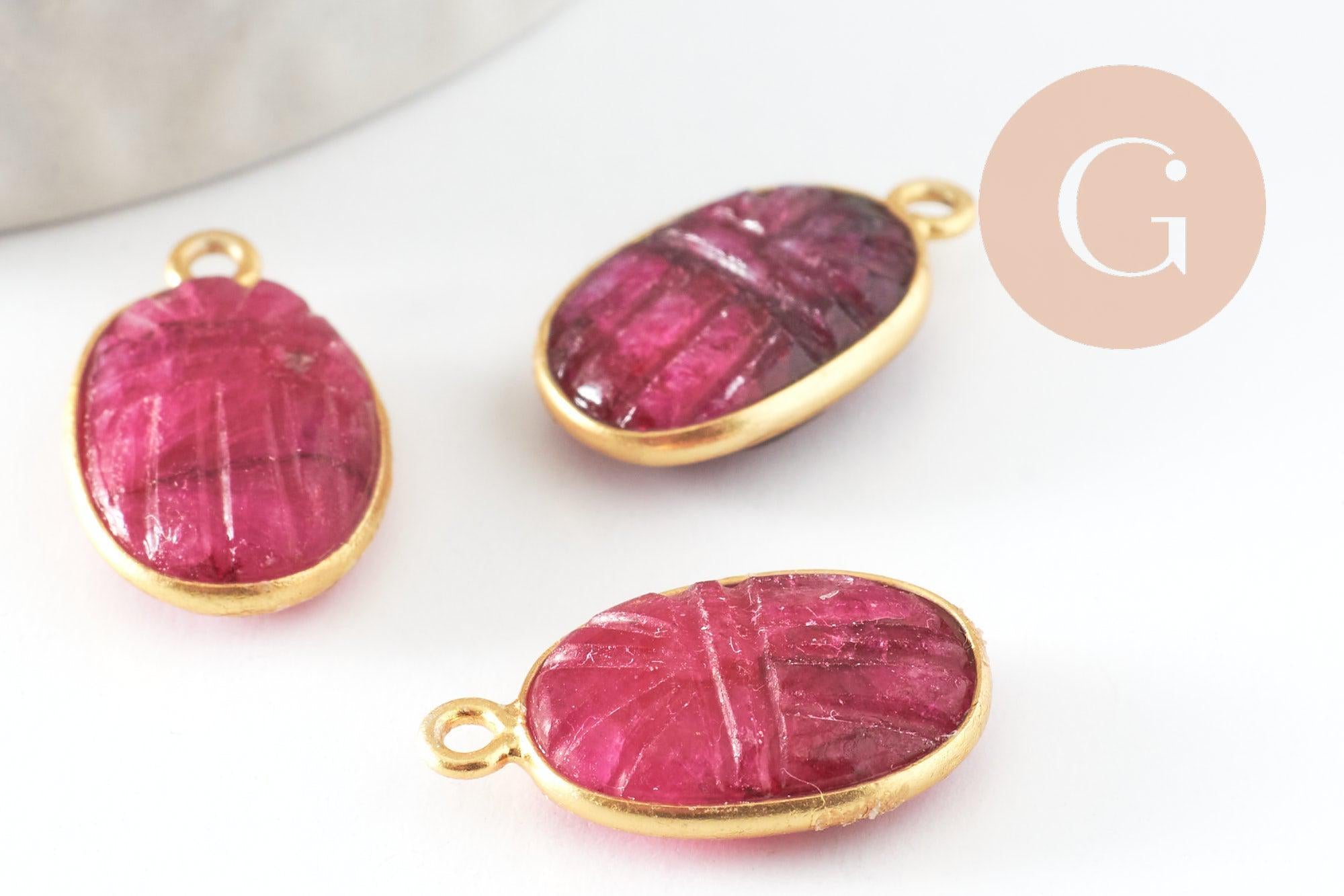 Gingerlily Pendentifs G9439 scarabée rubis argent doré 20mm x1