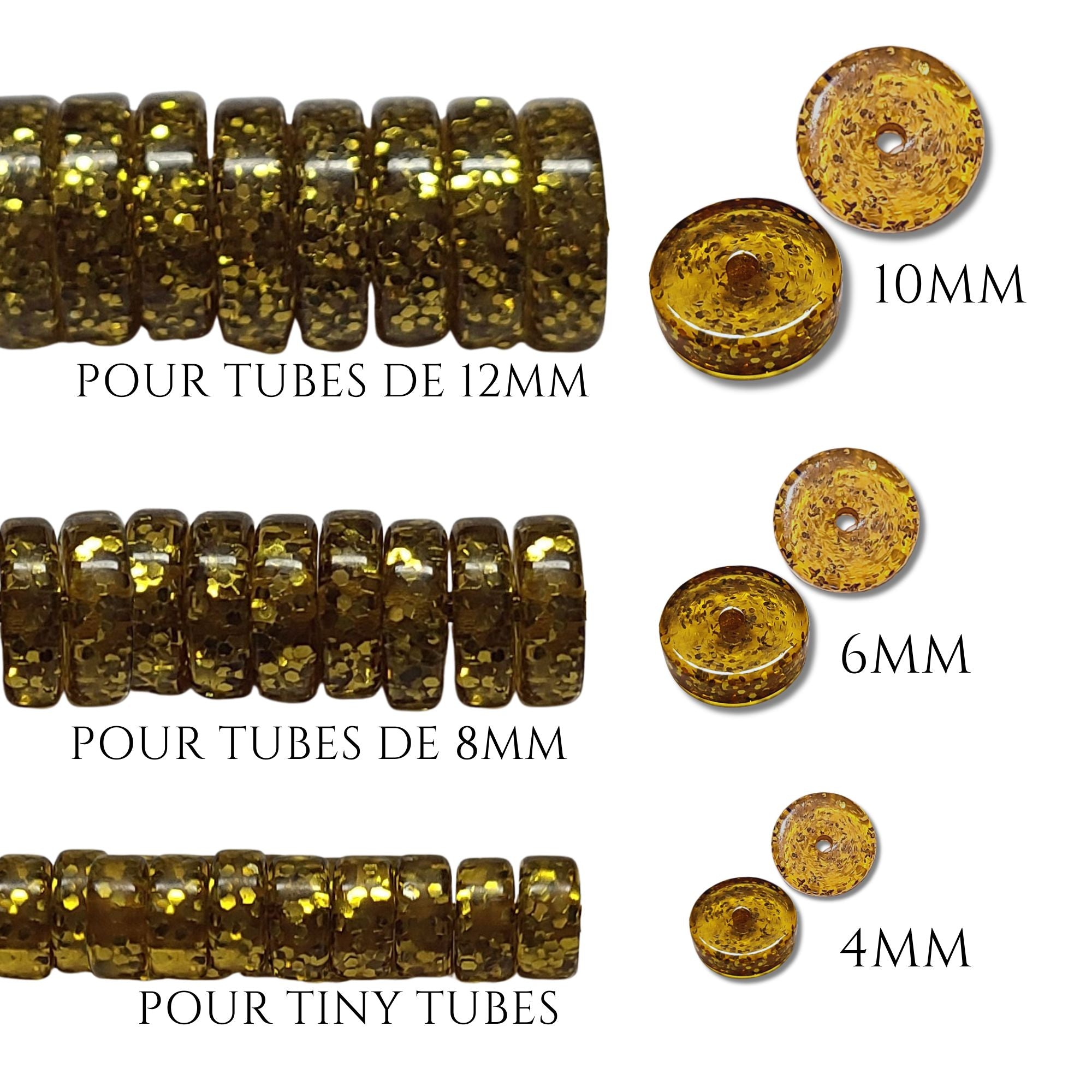 Artshop Séparateurs rondelles résine glitter doré 10mm
