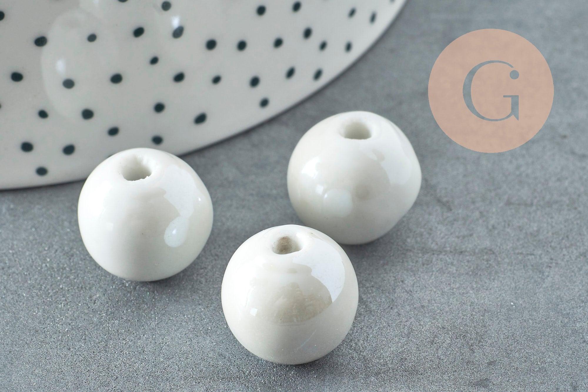 Gingerlily Perles rondes porcelaine émaillée gris clair 16mm x10