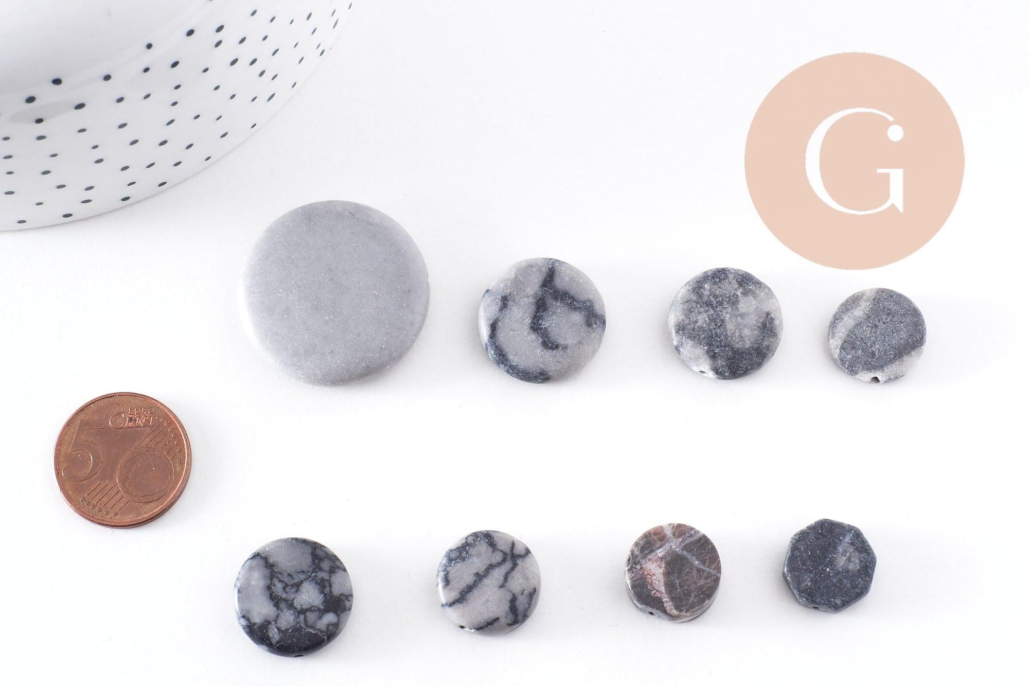 Gingerlily perles disque jaspe gris marbré x5 G10147