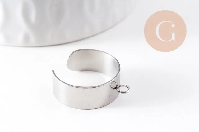 Gingerlily Perles G9979 bague réglable acier platine anneau 8mm x2