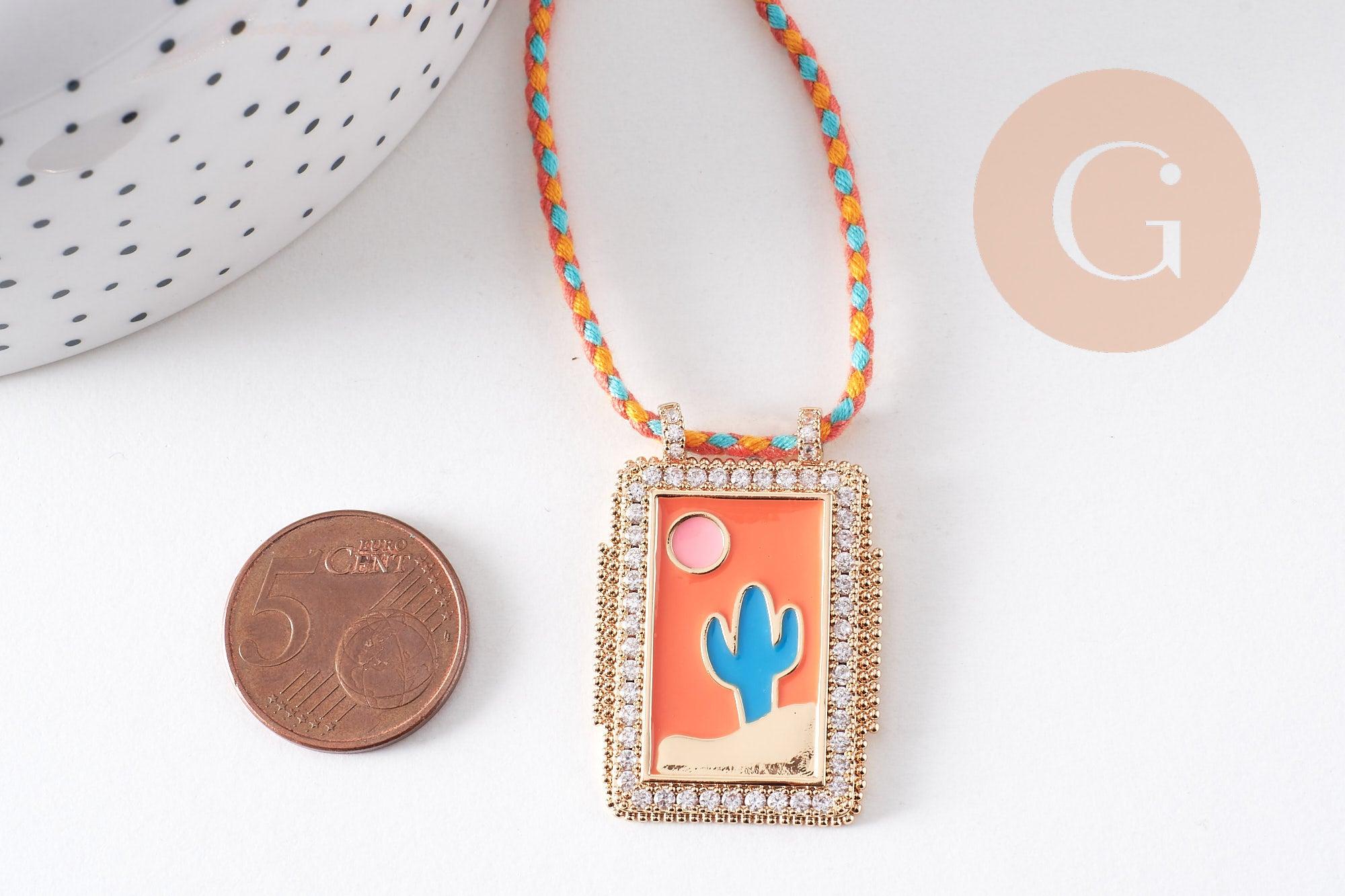 Gingerlily G10364-4 collier médaille cactus orange turquoise 45cm