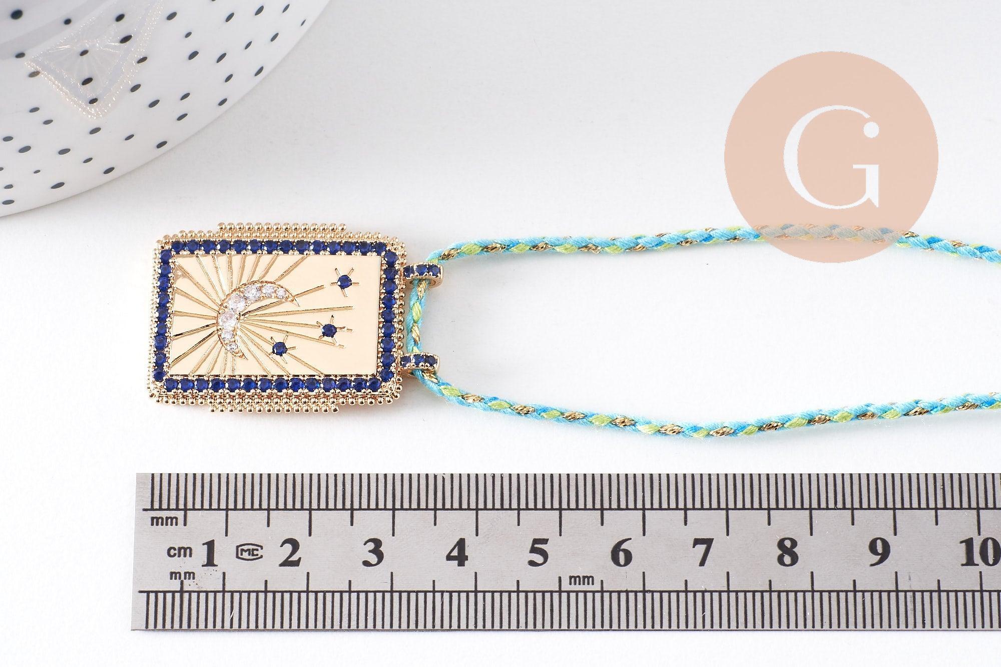 Gingerlily collier médaille lune émaillée zircons bleus 45cm