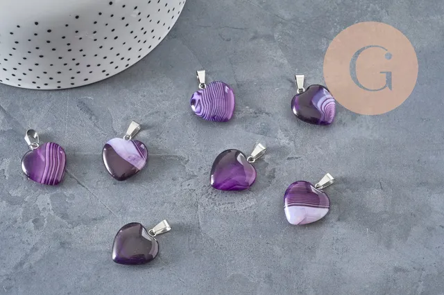 Gingerlily Pendentifs coeur agate violette 23mm pierre naturelle