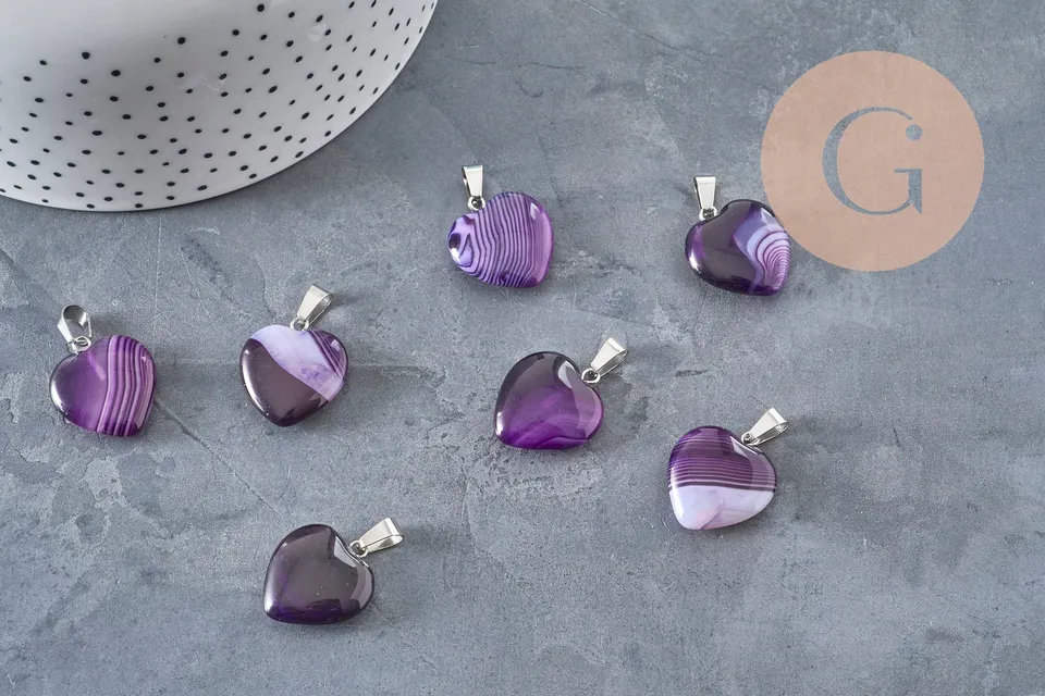 Gingerlily Pendentifs coeur agate violette 23mm pierre naturelle