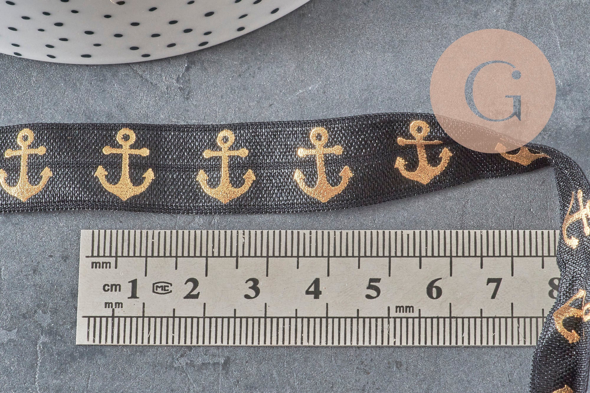 Gingerlily ruban élastique ancre or 16mm noir 1 mètre marin