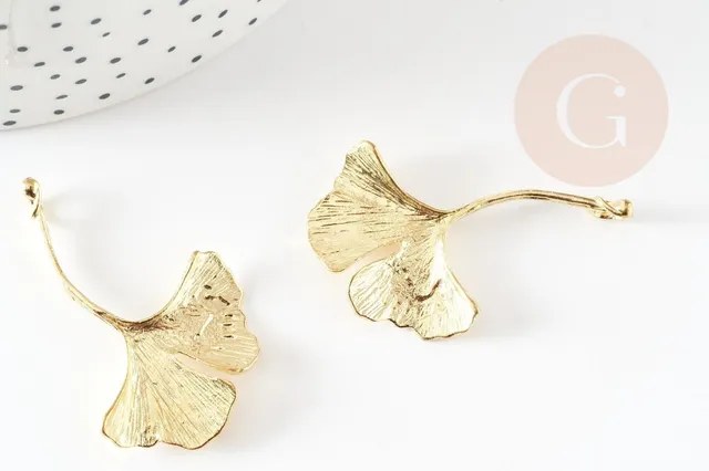 Gingerlily Pendentifs G9266 pendentif feuille ginkgo laiton brut 43mm