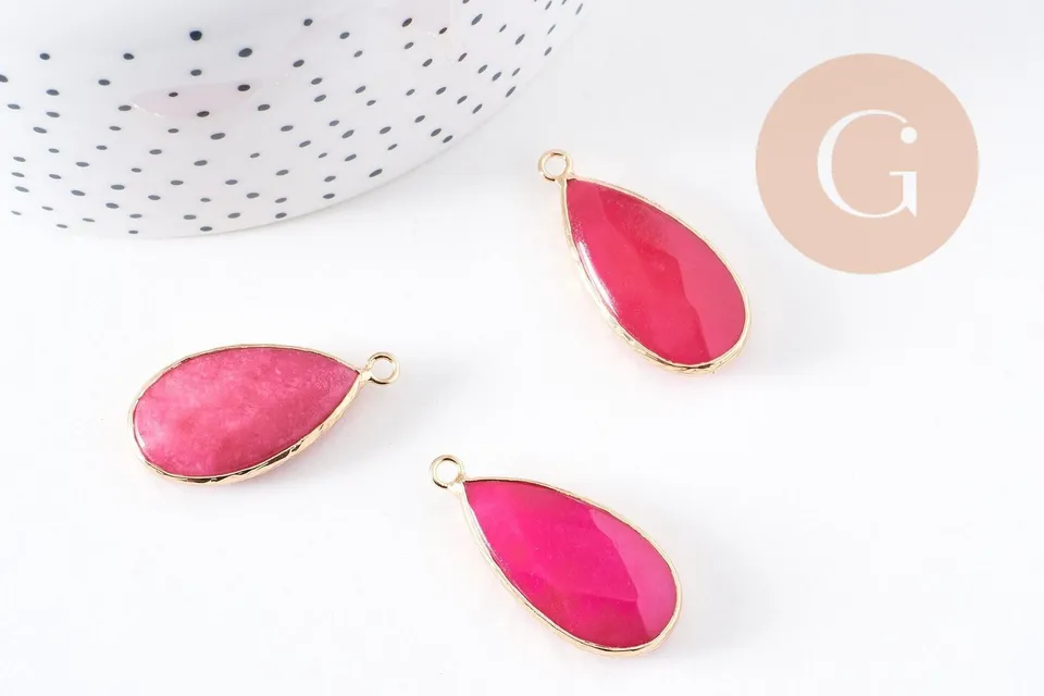 Gingerlily Pendentif Goutte Jade Rouge Doré 33mm x1