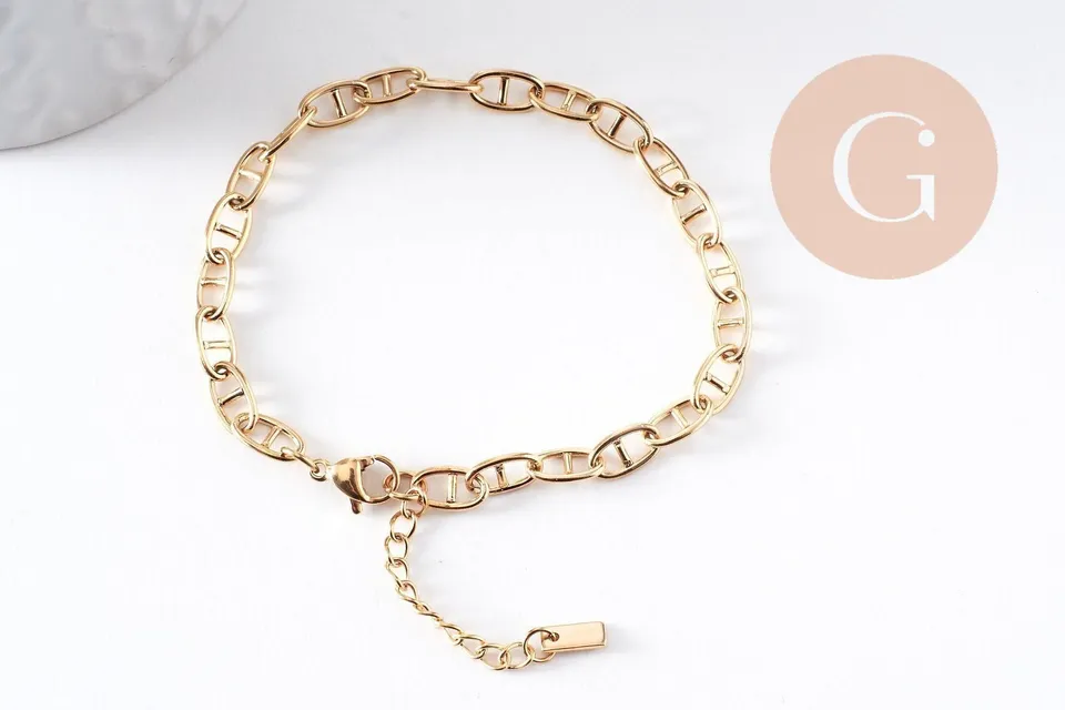Gingerlily chaînes maille marine G10348 bracelet acier doré 16,7cm