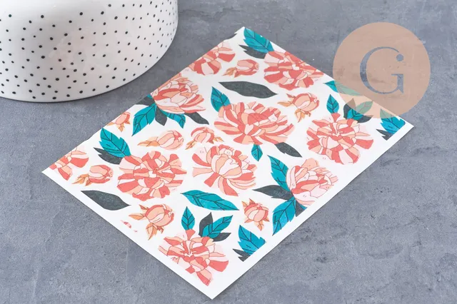 Gingerlily Perles G10763 feuille transfert pivoines 14x10cm