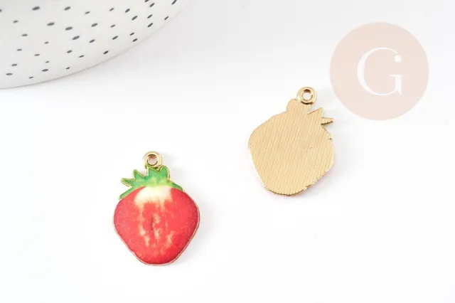 Gingerlily Pendentifs pendentif fraise émaillée G9169 26mm doré x1
