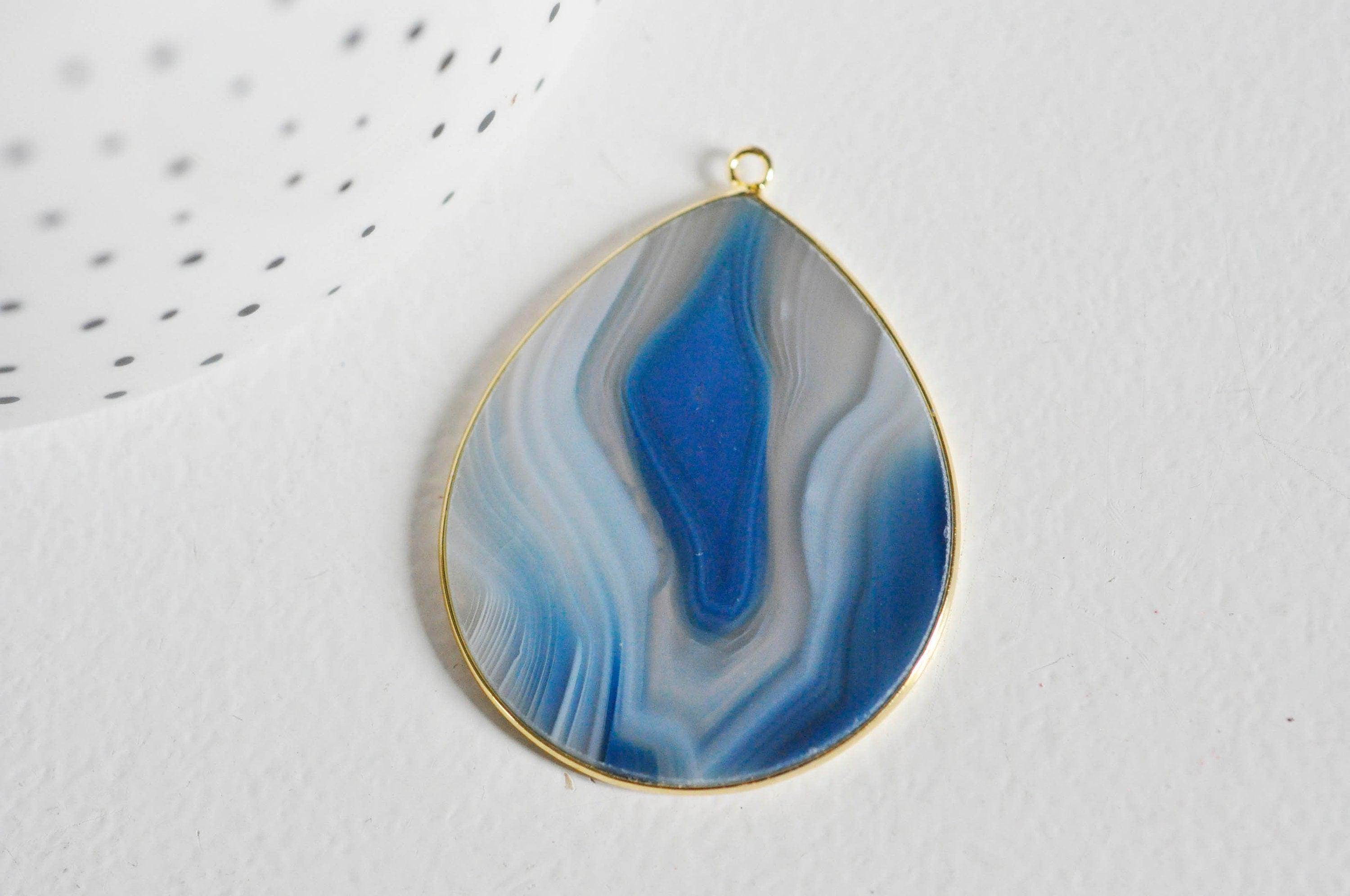 Gingerlily pendentif goutte G3719 agate bleue 41mm doré