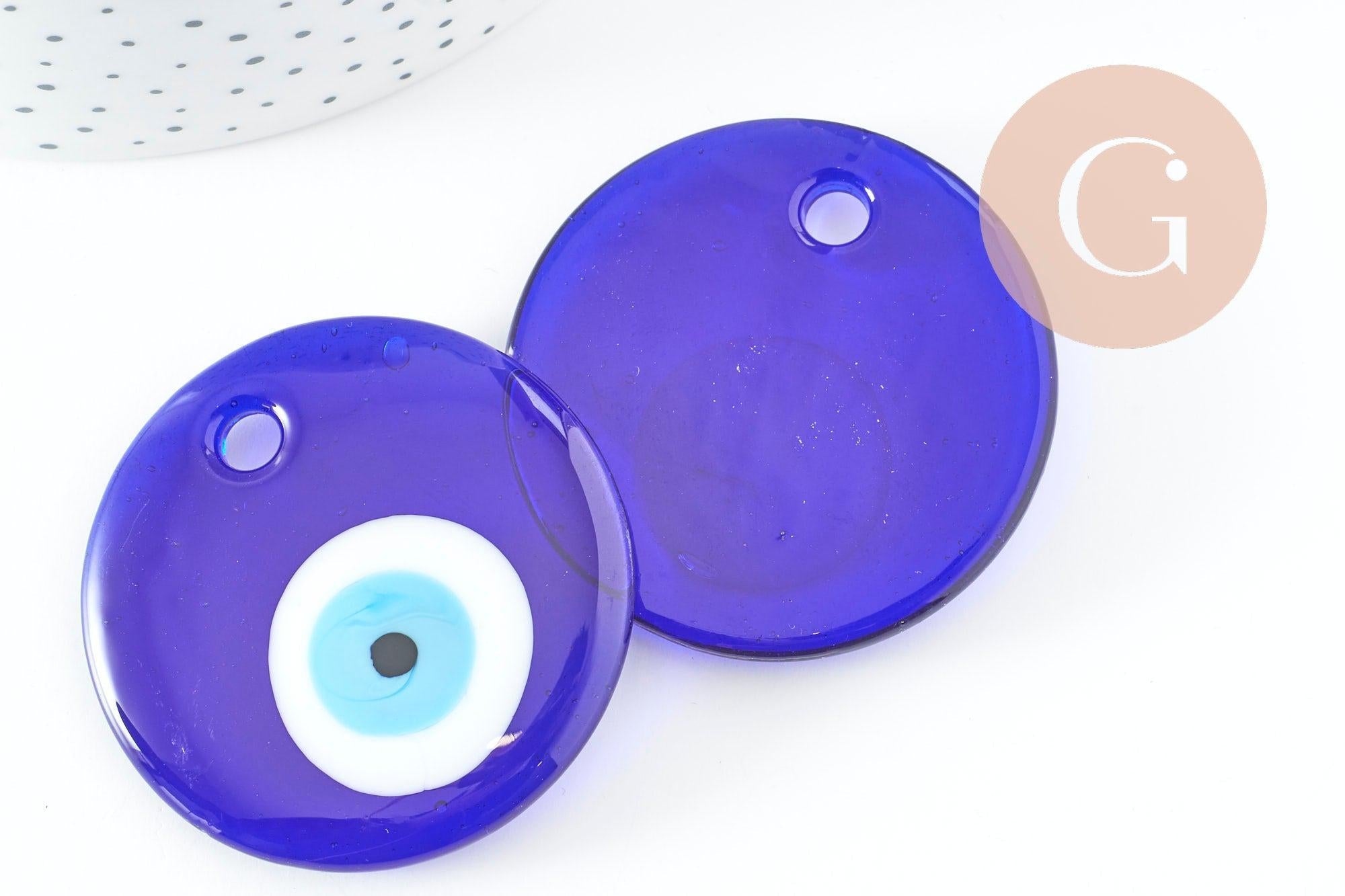 Gingerlily G9445 pendentif rond mauvais œil verre bleu roi 50mm x1