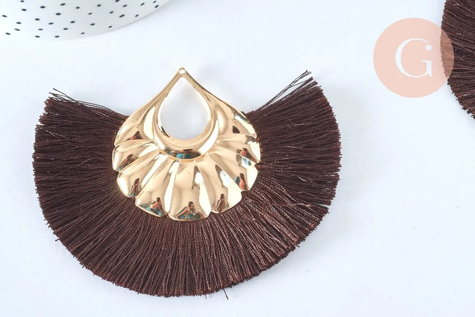 Gingerlily Pendentif pompon fil marron doré 85mm x2