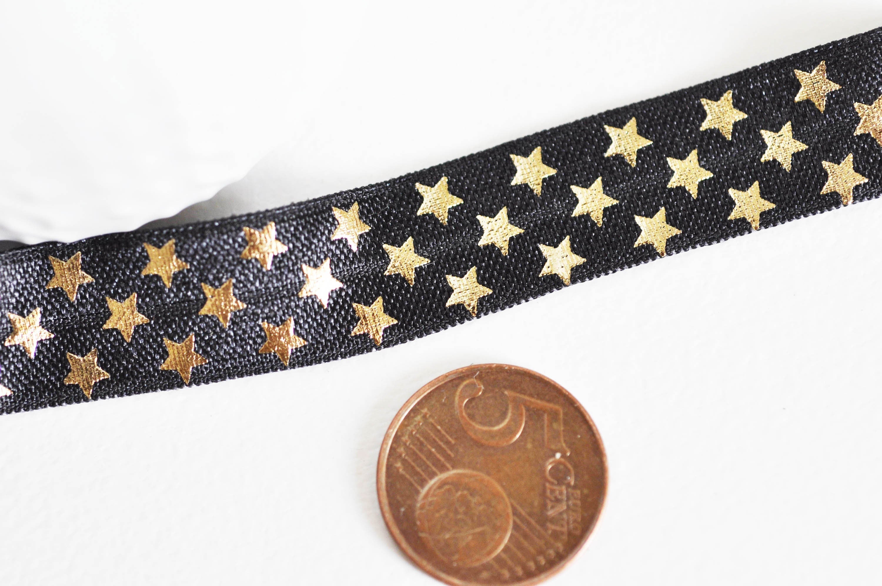 Gingerlily Cordons DIY G1758 ruban élastique noir étoiles or 16mm