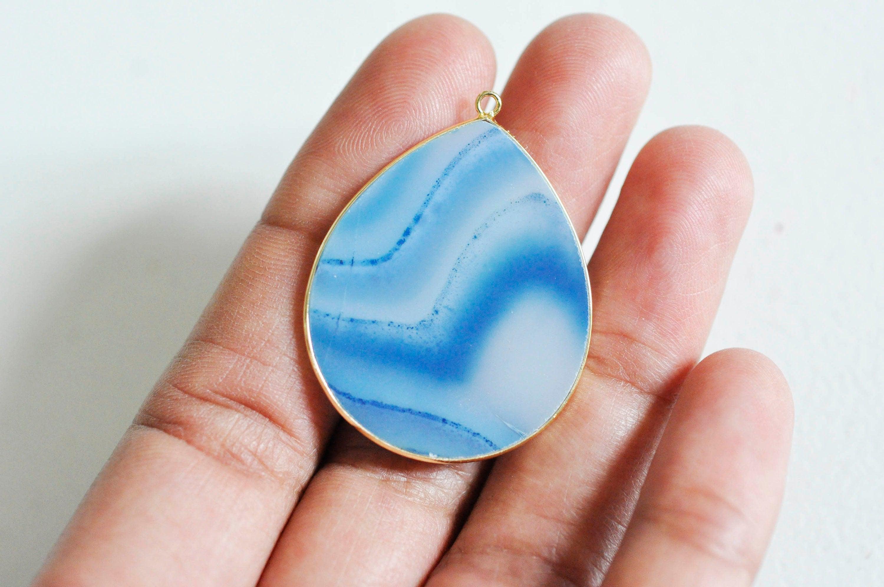 Gingerlily pendentif goutte G3719 agate bleue 41mm doré