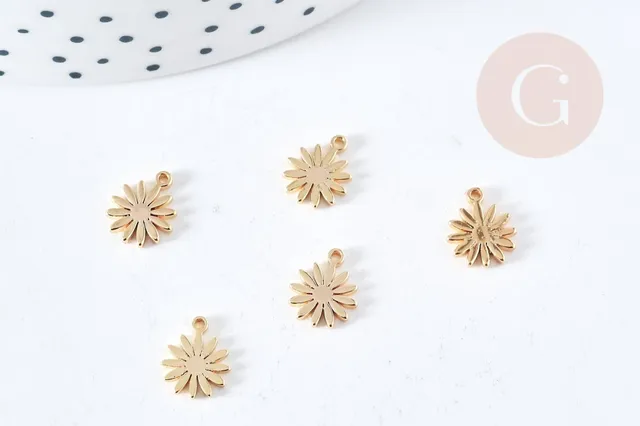 Gingerlily Pendentifs Breloque fleur marguerite dorée 10mm x2