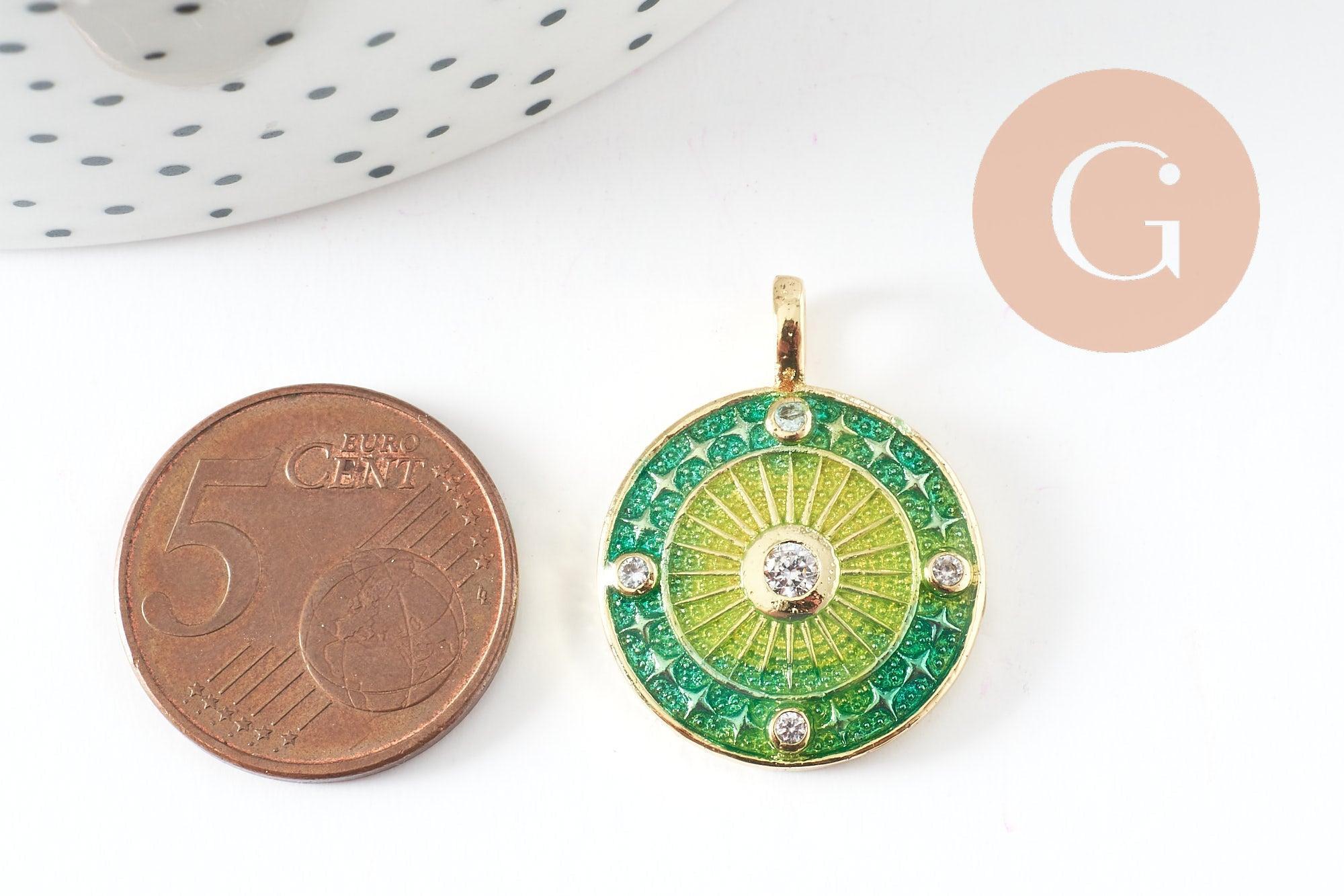 Gingerlily Pendentif soleil étoile émail laiton doré 26mm x1