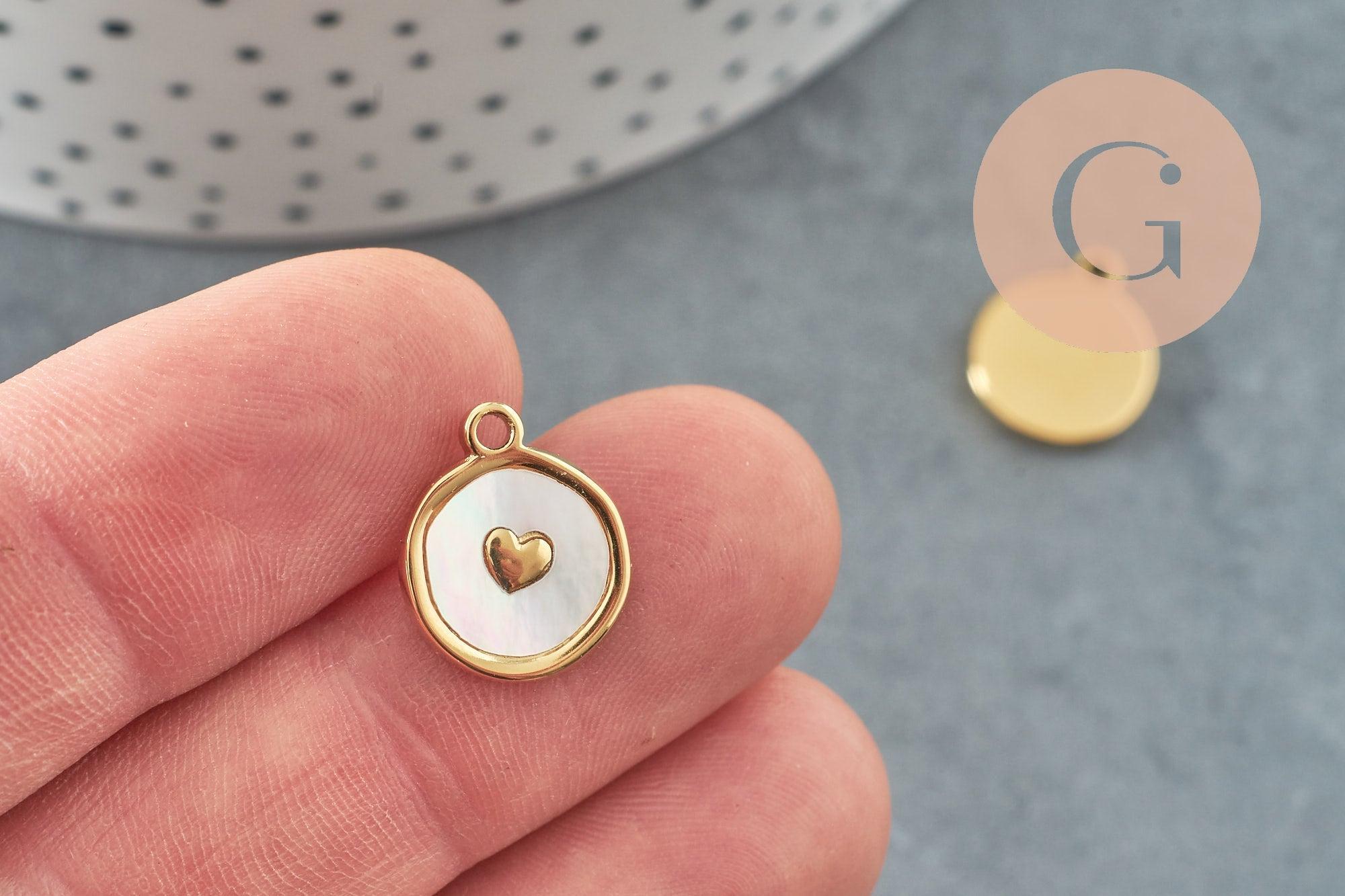 Gingerlily Pendentifs G9657 médaille cœur émail blanc acier