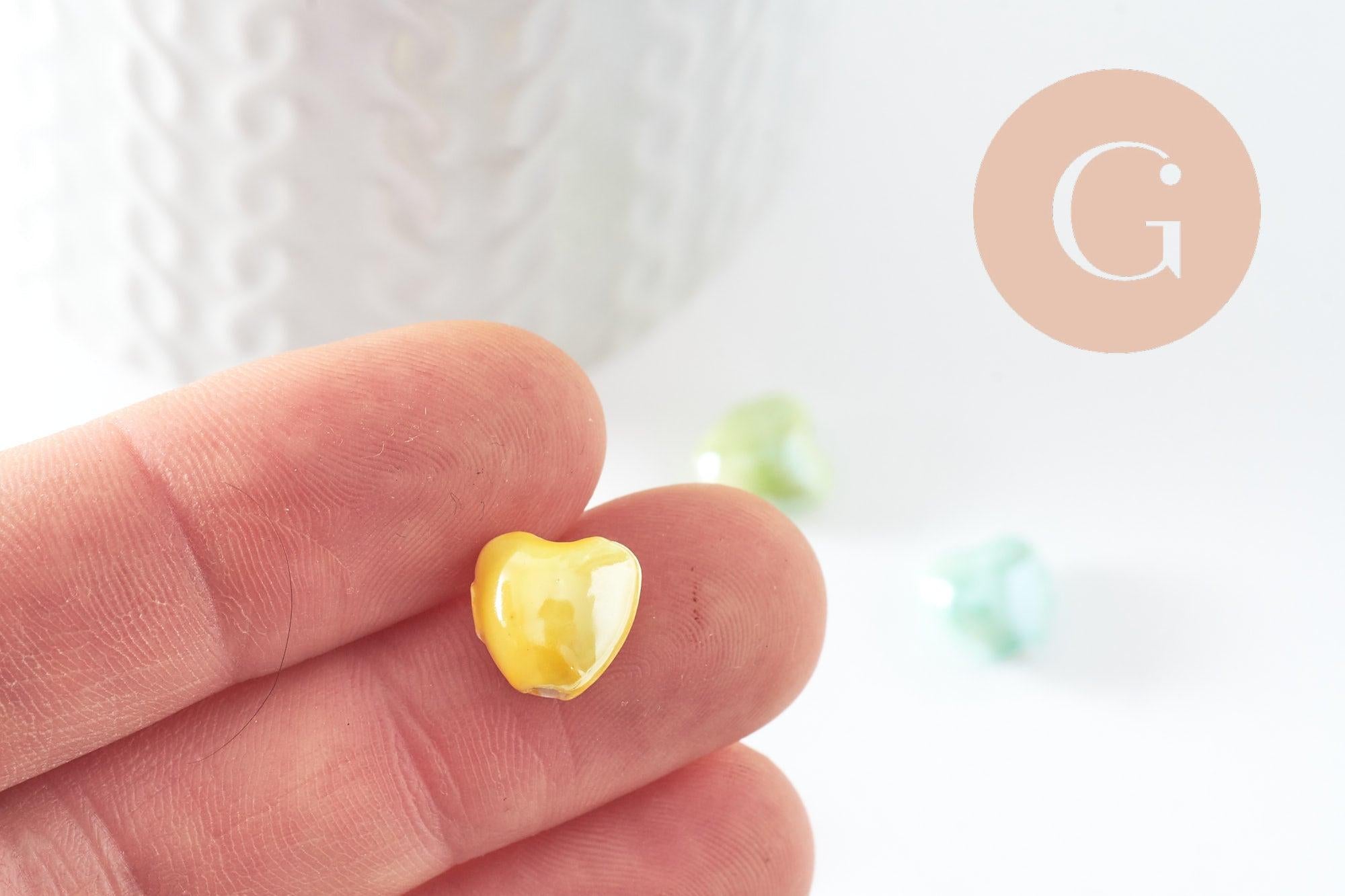 Gingerlily Perles coeur porcelaine irisé 12 mm, lot de 5