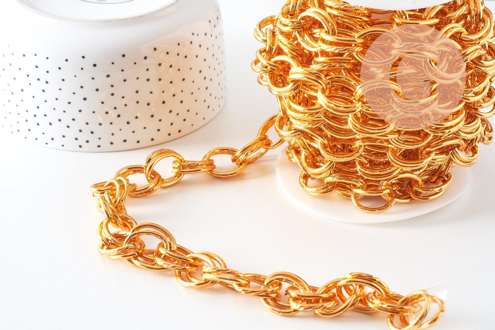 Gingerlily chaîne aluminium doré maille rolo 22mm 1m