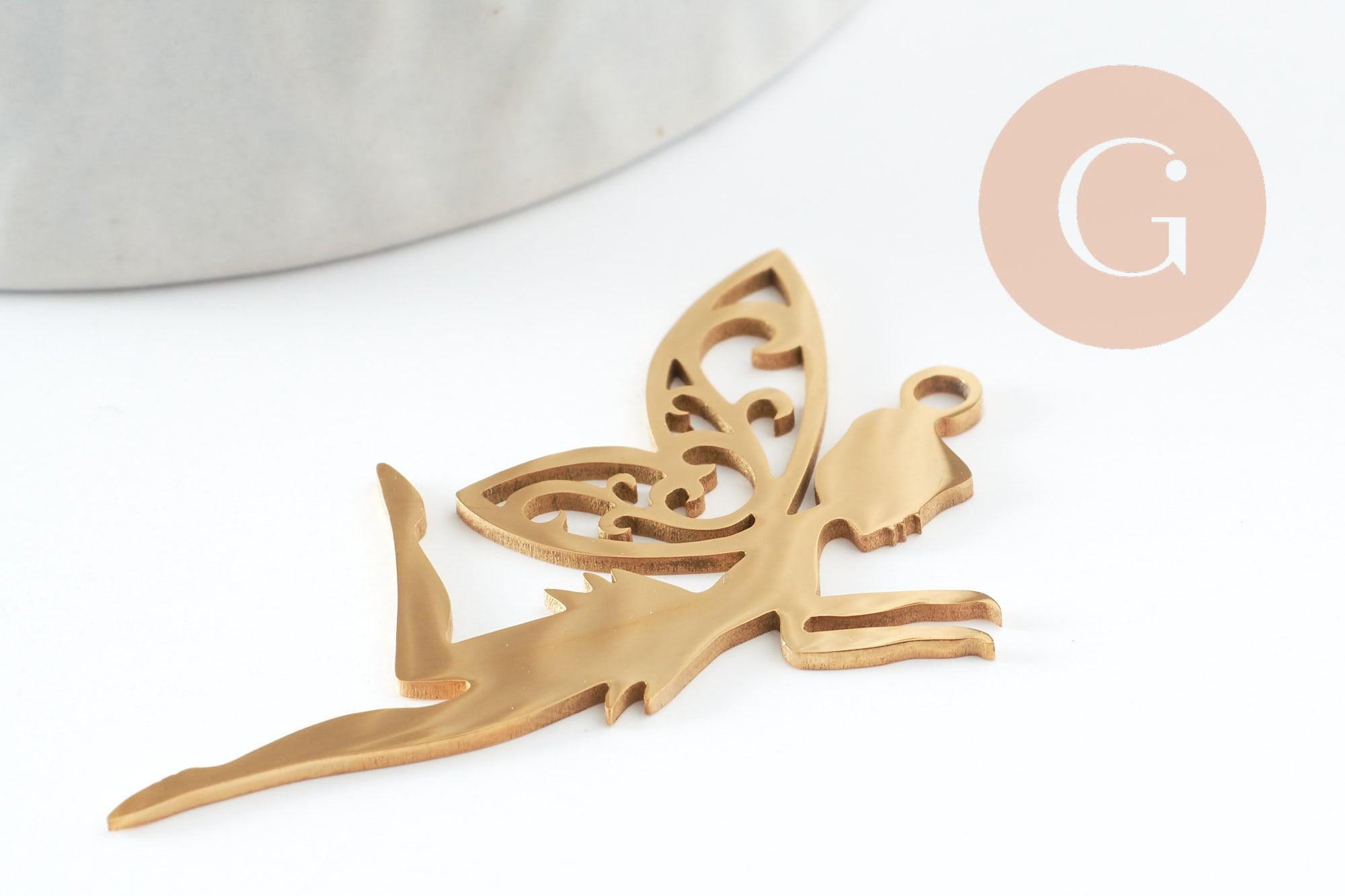 Gingerlily Pendentif fée clochette acier doré 41mm x1