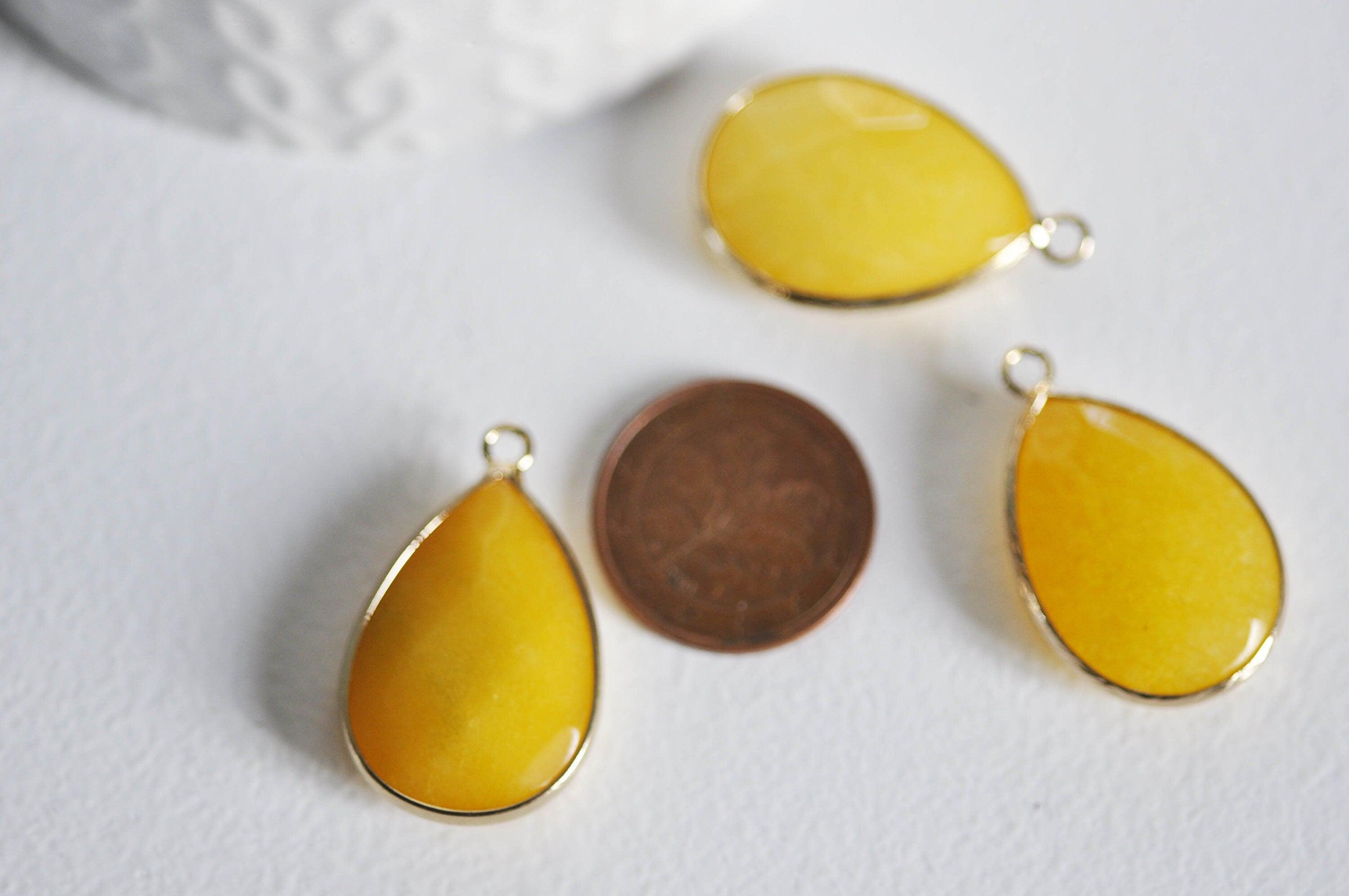 Gingerlily Perles G1032 pendentif goutte jade jaune 35mm x1